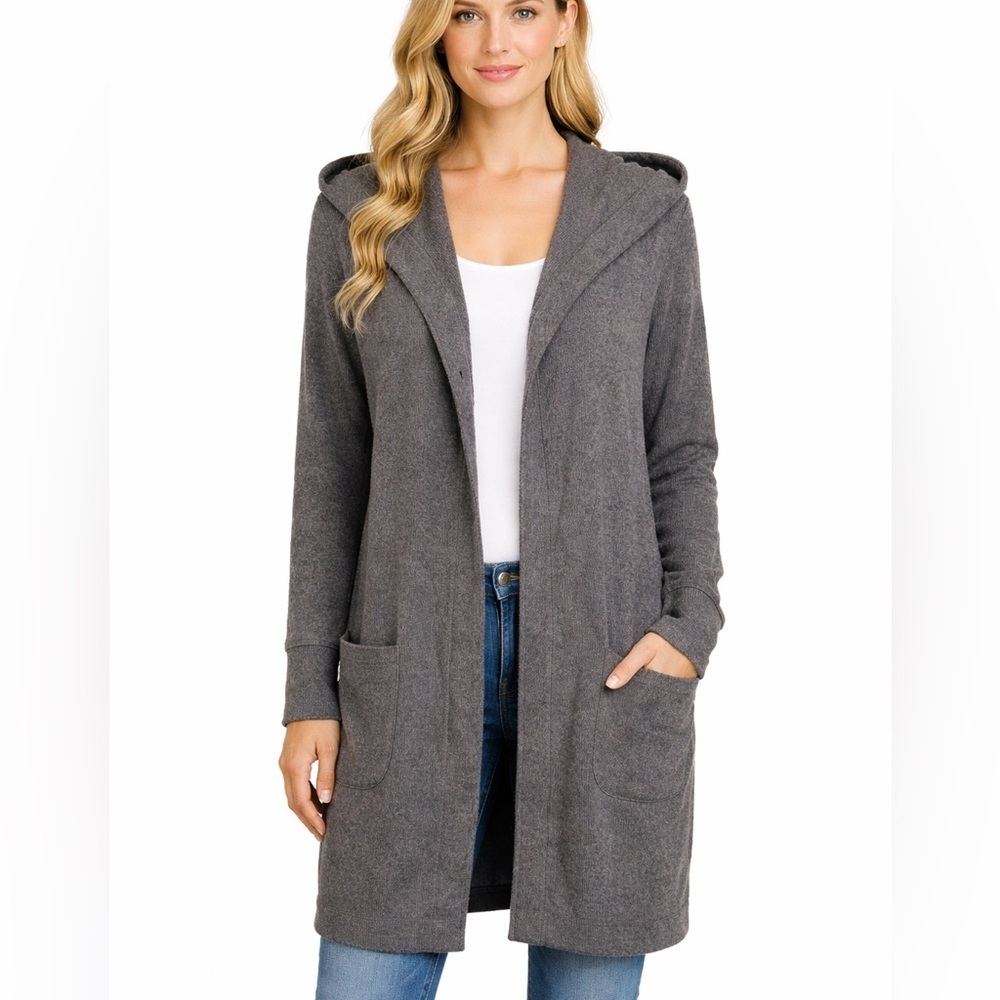 Barefoot Dreams Size M CozyChic Lite Hood Duster Cardigan sweater Brown Lounge